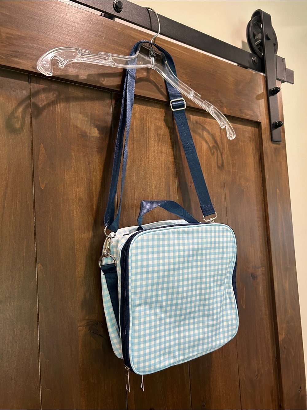 A85 NWOT - Blue Gingham Insulated Lunch Bag with Navy Trim